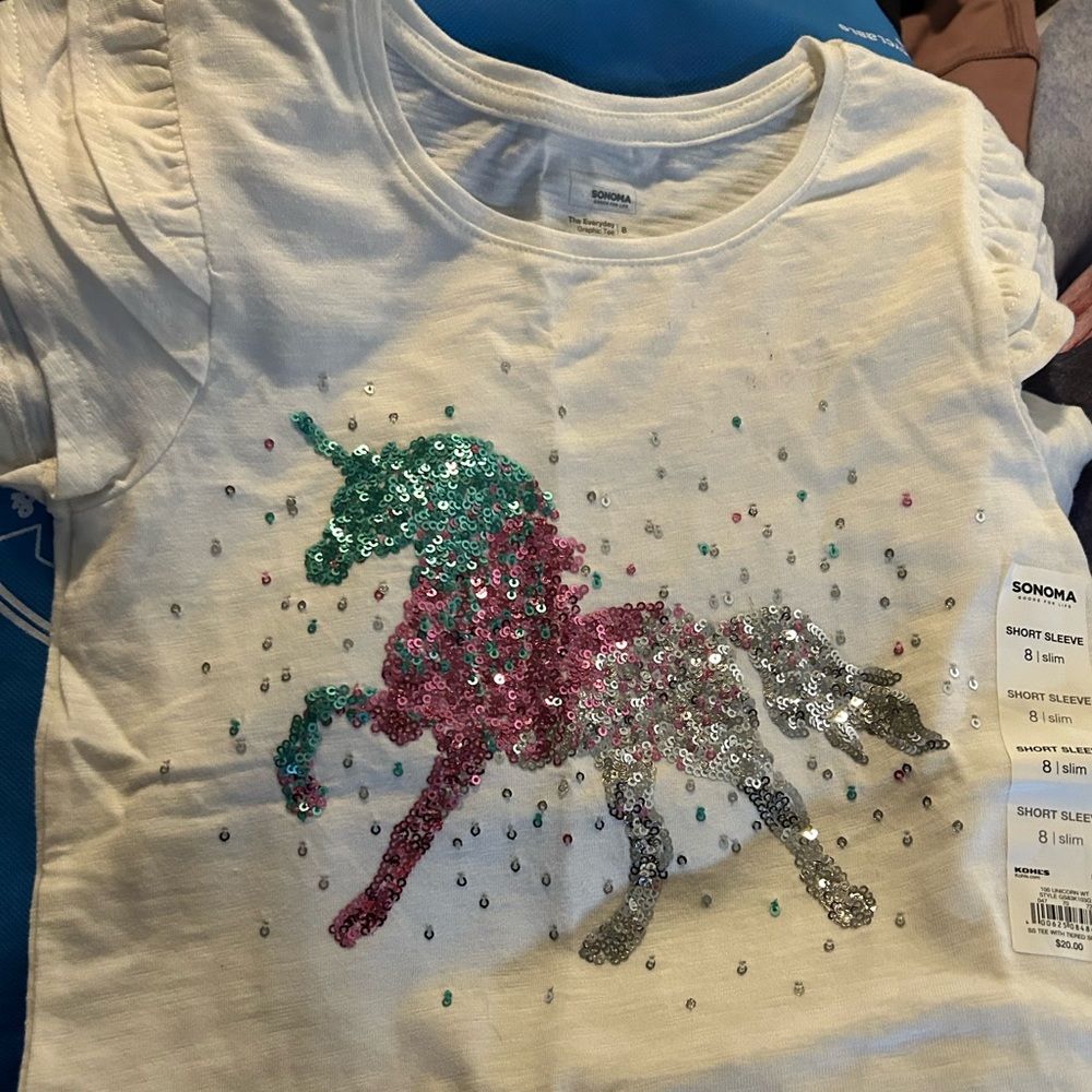 NWT Sequin Unicorn Shirt Ruffle Sleeve